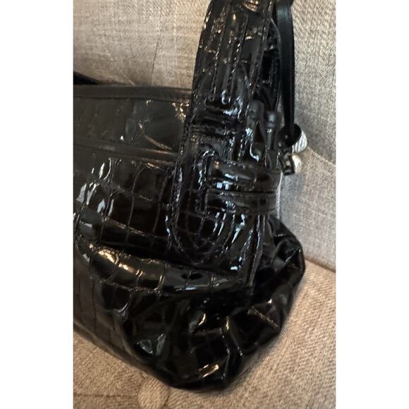 BRIGHTON Crocs Embossed Belted Black Patent Leather Shoulder Bag - Picture 4 of 14